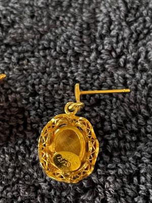 14K GOLD PEARL EARRINGS AND GOLD FILLED EARRINGS WITH IVORY COLORED STONE
