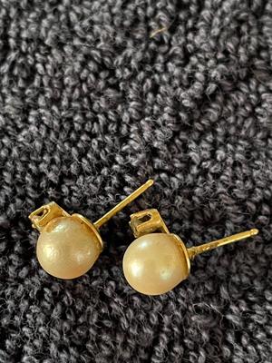 14K GOLD PEARL EARRINGS AND GOLD FILLED EARRINGS WITH IVORY COLORED STONE