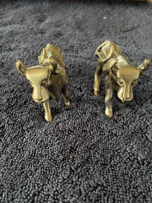 BRASS BULL FIGURINES APPROX 3" LONG