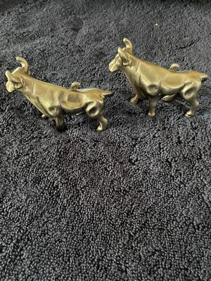 BRASS BULL FIGURINES APPROX 3" LONG