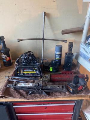 LIGHTLY USED SCHUMACHER BATTERY CHARGER, BRAND NEW ROTOR (SEE DESC) AND OTHER AUTOMOTIVE MAINTENANCE TOOLS