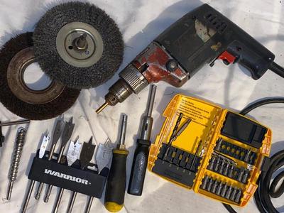 CORDED ELECTRIC DRILL, DIFFERENT BITS & WIRE WHEELS