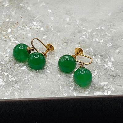 Green Chrysoprase with 10K gold screwback Earrings