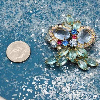 Juliana Aqua Rhinestone Brooch