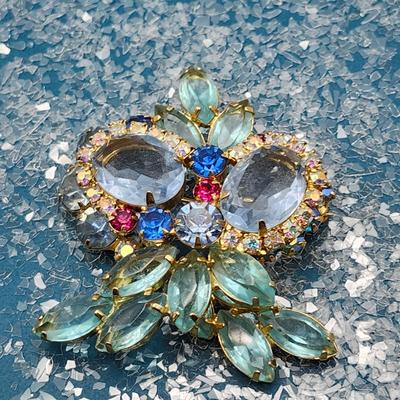 Juliana Aqua Rhinestone Brooch