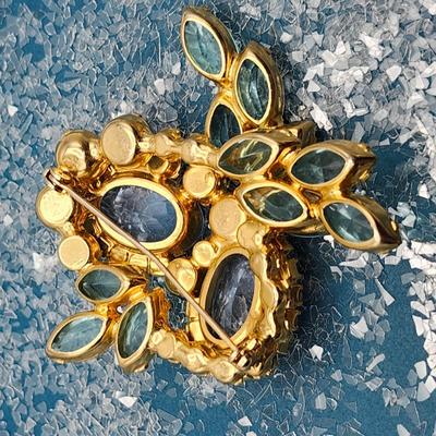 Juliana Aqua Rhinestone Brooch