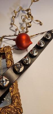 Lot 470 Vintage Brass Crucifix & Gold Frame Mirror With Other Christmas Ornaments