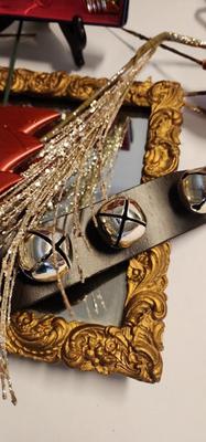 Lot 470 Vintage Brass Crucifix & Gold Frame Mirror With Other Christmas Ornaments