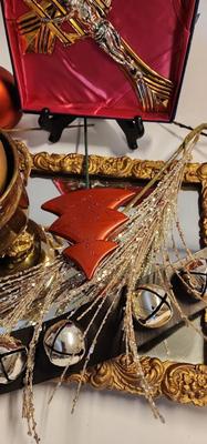 Lot 470 Vintage Brass Crucifix & Gold Frame Mirror With Other Christmas Ornaments