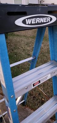 Lot 488 Six Foot Werner Frame Ladder & Push Around Two Wheel Aluminum Dolly
