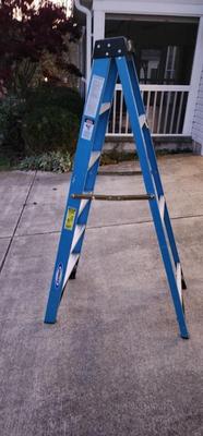 Lot 488 Six Foot Werner Frame Ladder & Push Around Two Wheel Aluminum Dolly