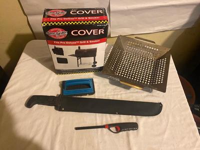 MACHETE, GRILL COVER, COOKING RACK, SCRUBBER & LIGHTER