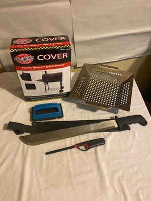MACHETE, GRILL COVER, COOKING RACK, SCRUBBER & LIGHTER