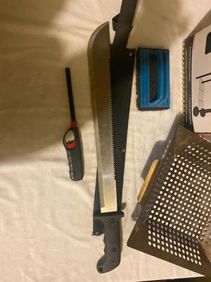 MACHETE, GRILL COVER, COOKING RACK, SCRUBBER & LIGHTER