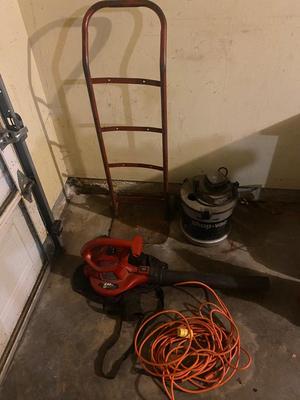LITTLE HAND TRUCK, SMALL SHOP-VAC, CRAFTSMAN LEAF BLOWER, EXTENSION CORD