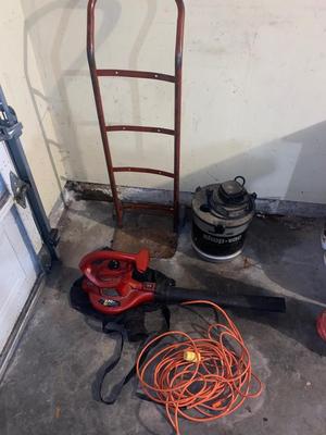 LITTLE HAND TRUCK, SMALL SHOP-VAC, CRAFTSMAN LEAF BLOWER, EXTENSION CORD