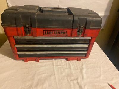 CRAFTSMAN TOOL BOX WITH A VARIETY OF TOOLS AND MORE