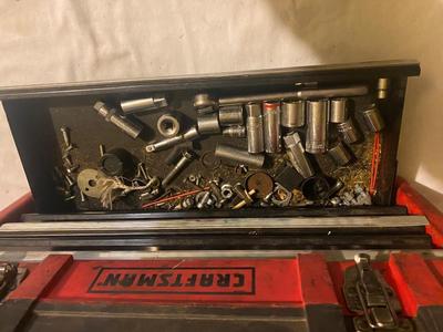 CRAFTSMAN TOOL BOX WITH A VARIETY OF TOOLS AND MORE