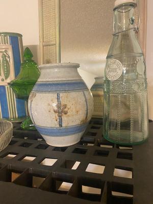 A VARIETY OF GLASS AND POTTERY
