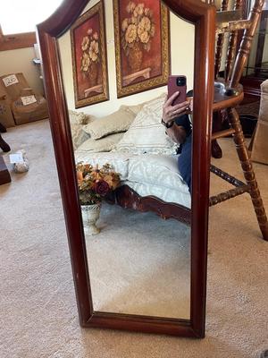 WOODEN MIRROR AND OVAL MIRROR