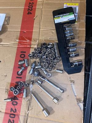 MANY 1/4” DRIVE SOCKETS & EXTENSIONS w/ RACHET
