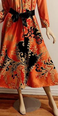 Vtg 60-70s Tyrone Maxi Hostess Dress w/Satin Sash