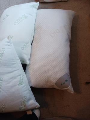 TWO BAMBOO QUEEN SIZE PILLOWS AND ONE KING SIZE AIR-X PILLOW