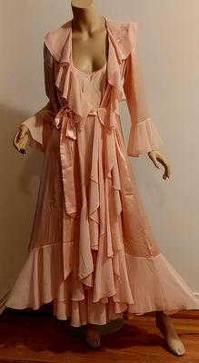 Vtg 80s Lucie Anne Ballet Pink Maxi coat and night gown