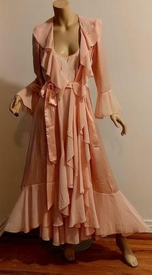 Vtg 80s Lucie Anne Ballet Pink Maxi coat and night gown