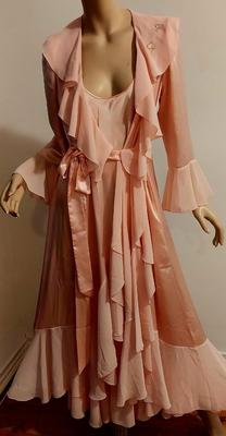 Vtg 80s Lucie Anne Ballet Pink Maxi coat and night gown