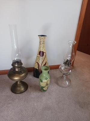 OIL LAMPS AND FLOWER VASES