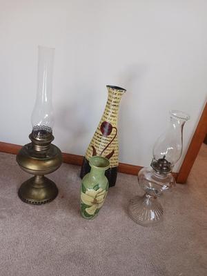 OIL LAMPS AND FLOWER VASES