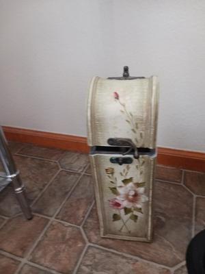 BATHROOM SCALE, TP HOLDER, TOILET BRUSH. AND PAINTED BOX
