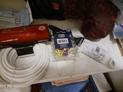 HAND HELD DIRT DEVIL VACUUM, HOT GLUE GUN, AUDIO VIDEO CABLES AND MORE!