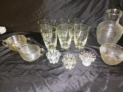 ANCHOR HOCKING PITCHER AND OTHER PRETTY GLASSESARE