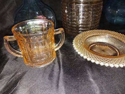 VTG ANCHOR HOCKING RIBBED PINK GLASS BISCUIT JAR, PINK DEPRESSION GLASS AND MORE!