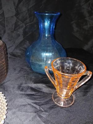 VTG ANCHOR HOCKING RIBBED PINK GLASS BISCUIT JAR, PINK DEPRESSION GLASS AND MORE!