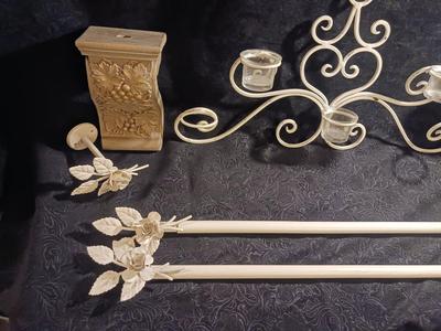 BEAUTIFUL WALL DECOR, CURTAIN RODS AND MATCHING TIEBACKS