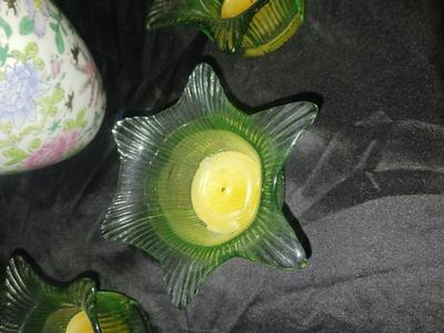 CANDLE HOLDERS W/ HAND PAINTED VASE