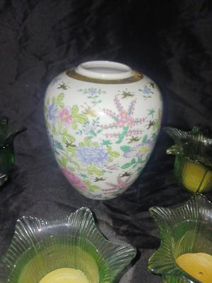 CANDLE HOLDERS W/ HAND PAINTED VASE