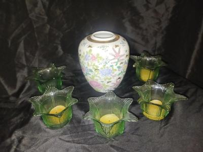 CANDLE HOLDERS W/ HAND PAINTED VASE