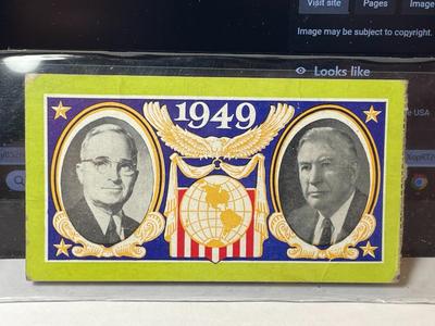 Truman & Barkley Inaugural Ticket Stub -- 20 January 1949 -- First Televised Inaugural -- 4.5'' x 2.5'' -- in...