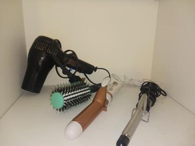 TWO CONAIR CURLING IRON, BLOW DRYER AND BRUSH
