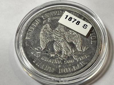 1878-S VERY FINE+ CONDITION TRADE SILVER DOLLAR AS PICTURED.