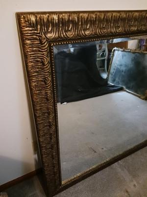 LARGE WALL MIRROR WITH ORNATE GOLD FRAME
