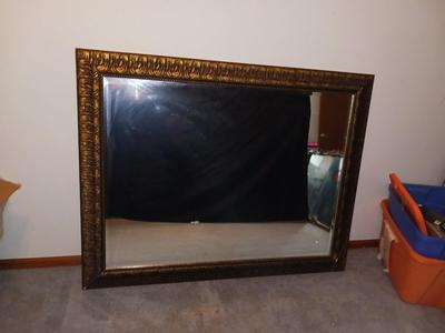 LARGE WALL MIRROR WITH ORNATE GOLD FRAME