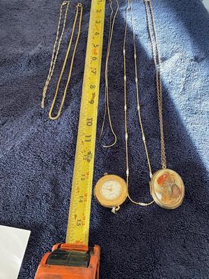 COSTUME JEWELRY CHAINS & 2 PENDANTS