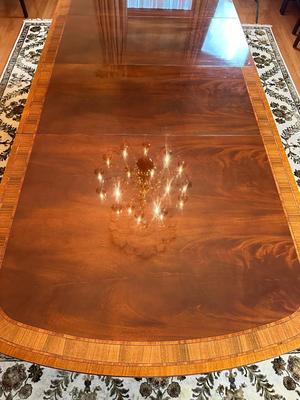 HICKORY WHITE Banded Mahogany Double Pedestal Dining / Banquet Table