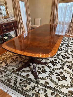 HICKORY WHITE Banded Mahogany Double Pedestal Dining / Banquet Table