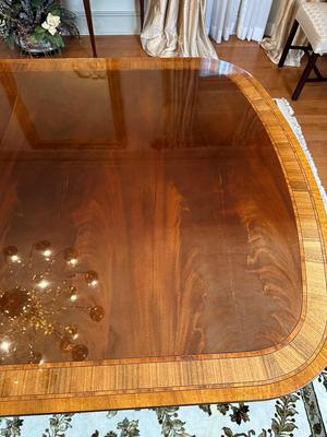 HICKORY WHITE Banded Mahogany Double Pedestal Dining / Banquet Table